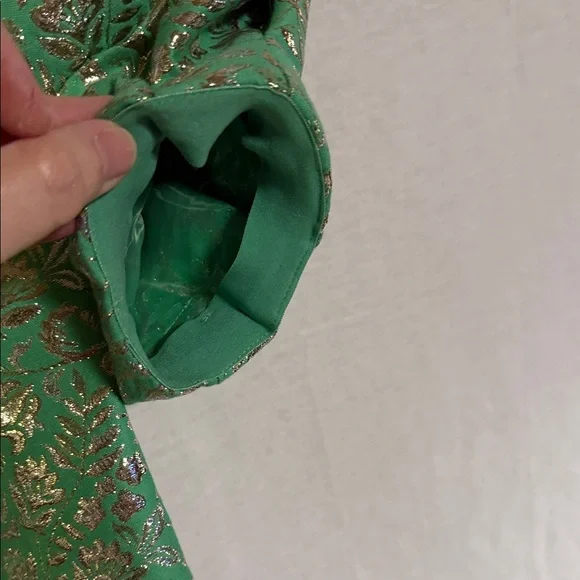 Alice + Olivia “Joslyn” Cropped Metallic Green and Gold Brocade/Jacquard Blouse - Picture 8 of 16